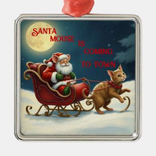 Santa Mouse kommer till staden Julgransprydnad Metall