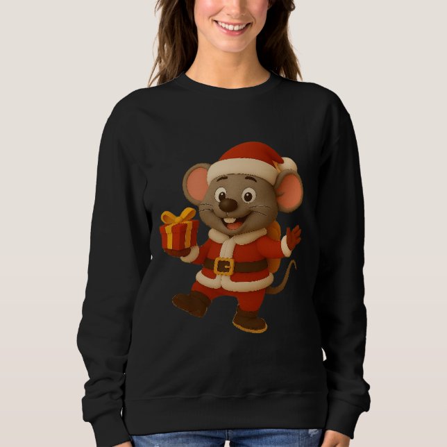 Santa Mouse Långärmad T-Shirt | Cute jul G (Framsida)