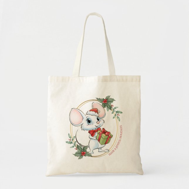 Santa Mouse Santa Cat julTote Bag Tygkasse (Framsidan)