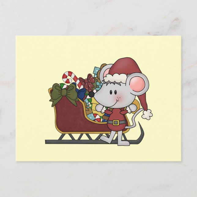 Santa Mouse with Sled Helg Vykort (Framsida)