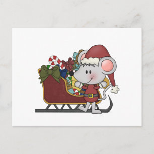Santa Mouse with Sled Helg Vykort