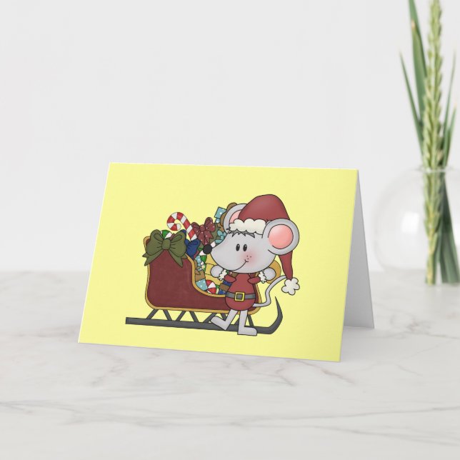 Santa Mouse with Sled Helgkort (Framsida)