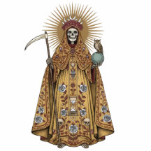 Santa Muerte Helgon Heliga Döden Guld kappa 2D Sta
