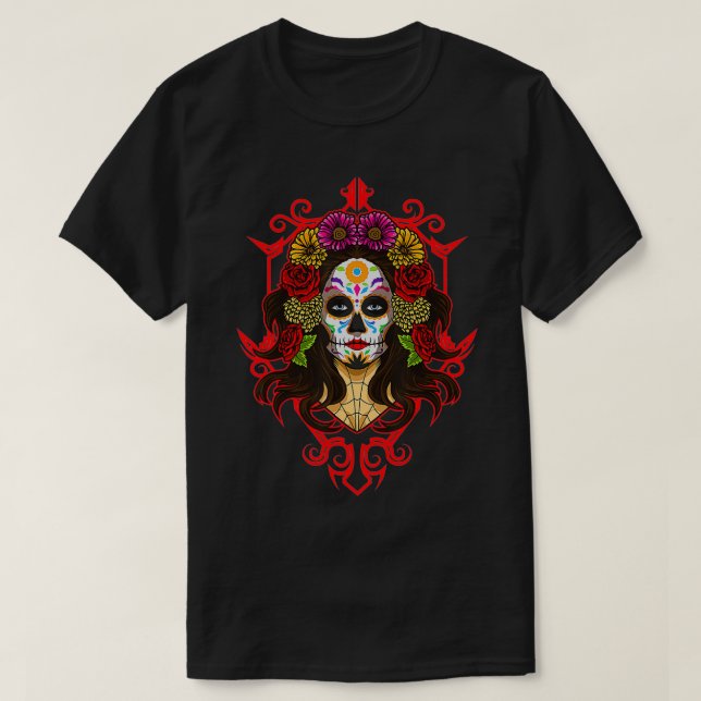 Santa Muerte La Calavera Catrina Sugar Skull T Shirt (Design framsida)