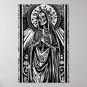 Santa Muerte Linocut Mönster Poster