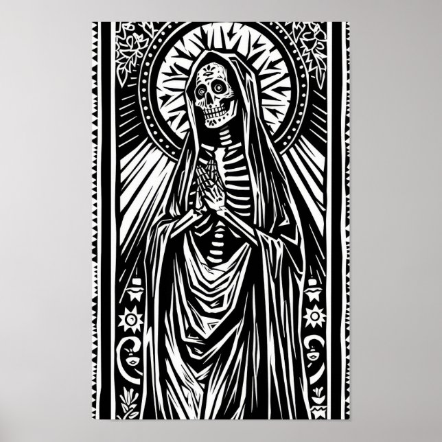 Santa Muerte Linocut Mönster Poster (Framsidan)