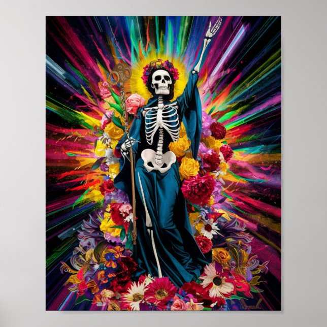 Santa Muerte med Colorful Light Poster (Framsidan)