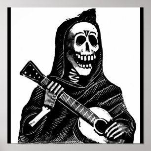 Santa Muerte med Guitar circa tidigt 1900-talet Poster