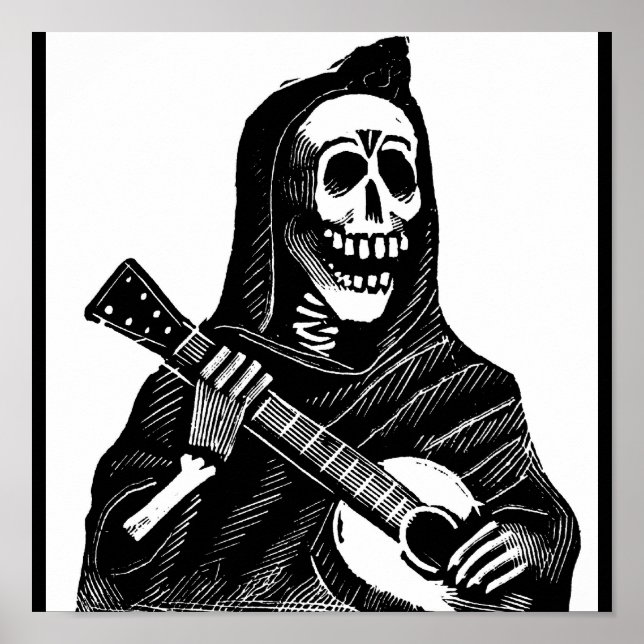 Santa Muerte med Guitar circa tidigt 1900-talet Poster (Framsidan)
