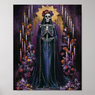 Santa Muerte med ljus och blommor Poster