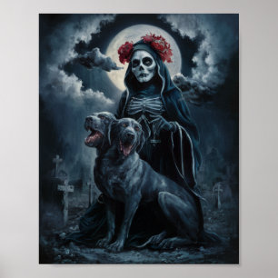 Santa Muerte med två hedade Hund Poster