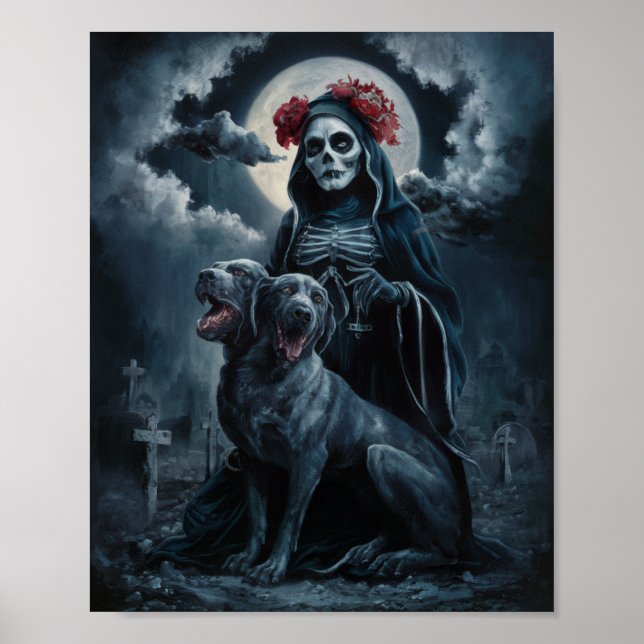 Santa Muerte med två hedade Hund Poster (Framsidan)