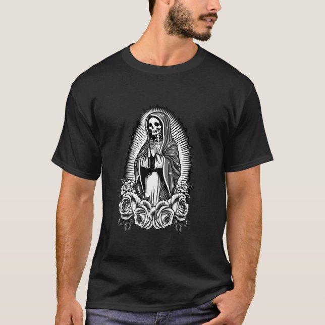 Santa Muerte Mexikanska Blommigten Saint Död T Shirt (Framsida)