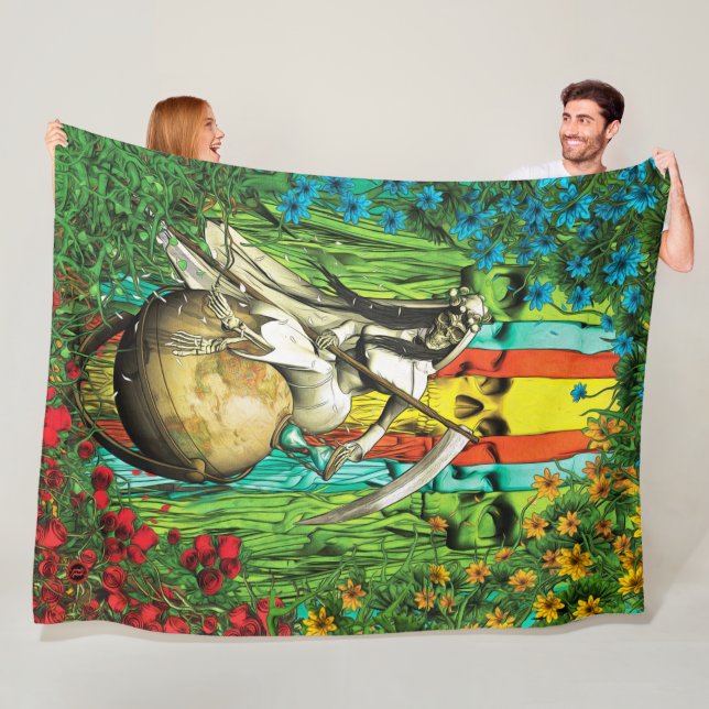 Santa Muerte Tarot - världen Fleecefilt (På plats)