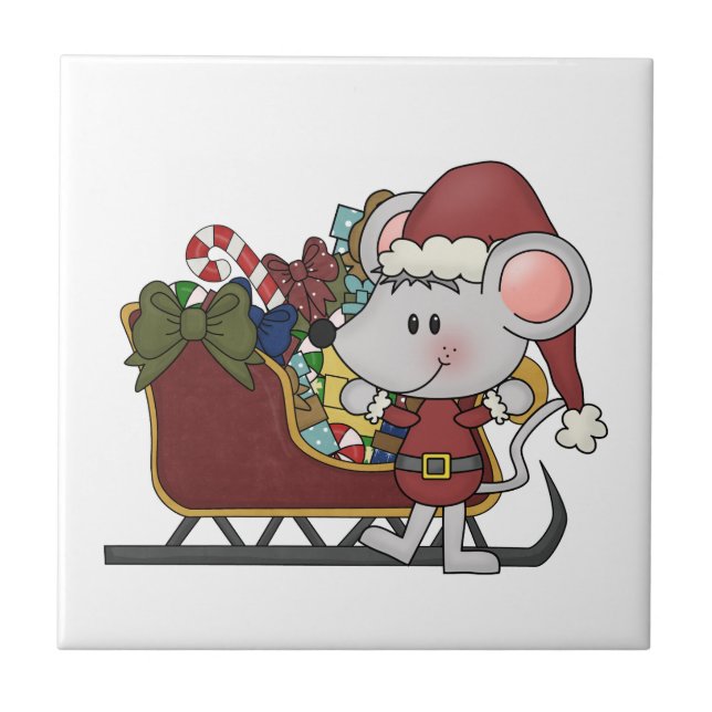 Santa mus med sleden kakelplatta (Framsidan)