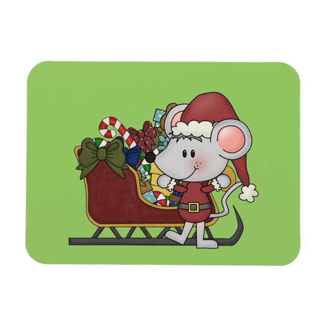 Santa mus med sleden magnet (Horisontell)