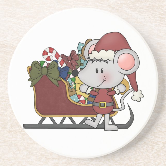 Santa mus med sleden underlägg sandsten (Framsidan)
