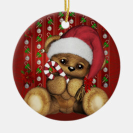 Santa nalle med candy cane julgransprydnad keramik