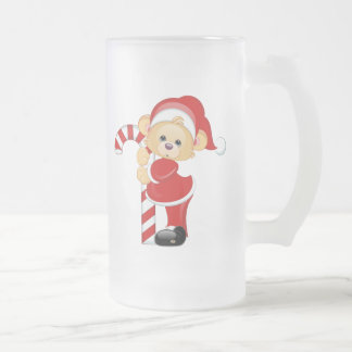 Santa nalle och Candycane Frostat Ölglas