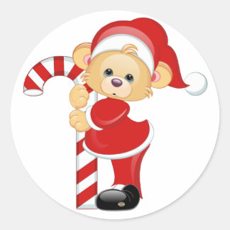 Santa Nalle och Candycane Runt Klistermärke