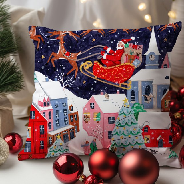 Santa Natten före jul, Nordic Village Kudde (Santa Night before Christmas Nordic Village Throw Pillow
)