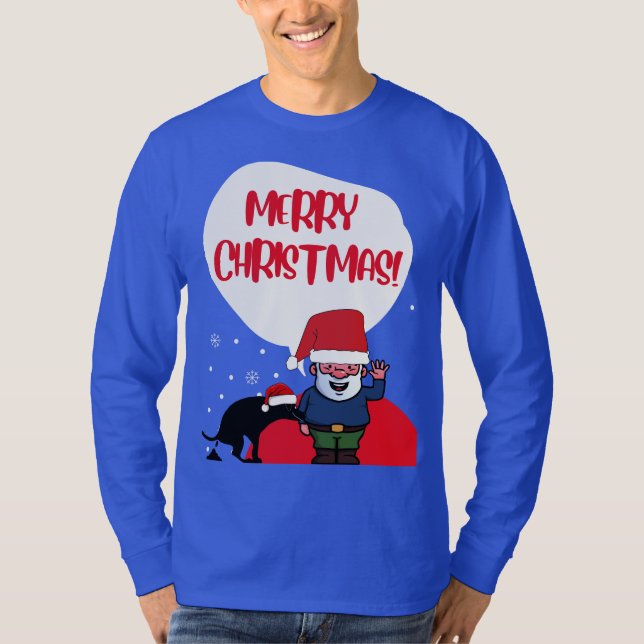 Santa & Naughty Hund Funny God jul T Shirt (Framsida)