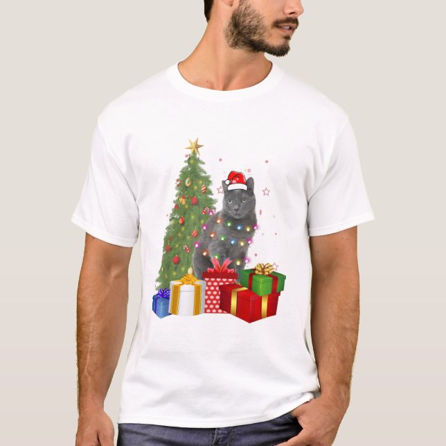 Santa nebelung cat julgran light julafton cat.p t shirt (Framsida)