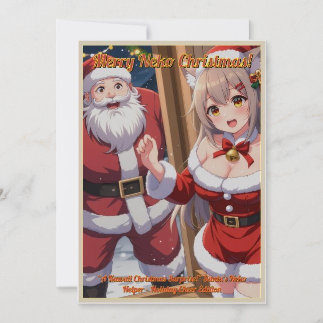 Santa & Neko Hjälpare (Ej för nedladdning) Julkort (Framsida)