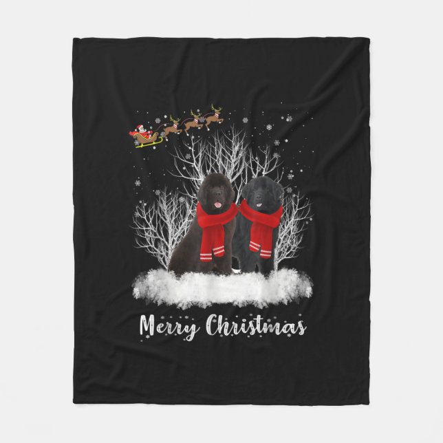 Santa Newfoundland par God jul Hund Gift Fleecefilt (Framsidan)