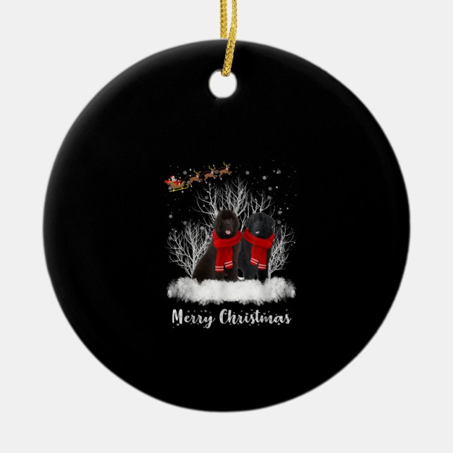 Santa Newfoundland par God jul Hund Gift Julgransprydnad Keramik (Framsidan)