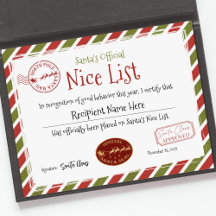 Santa Nice List Certificate, Jultomten Nice List