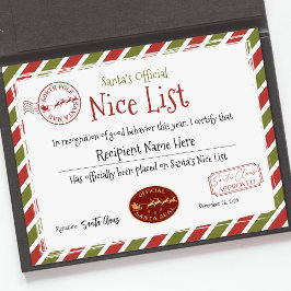 Santa Nice List Certificate, Jultomten Nice List