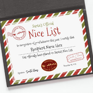 Santa Nice List Certificate, Jultomten Nice List