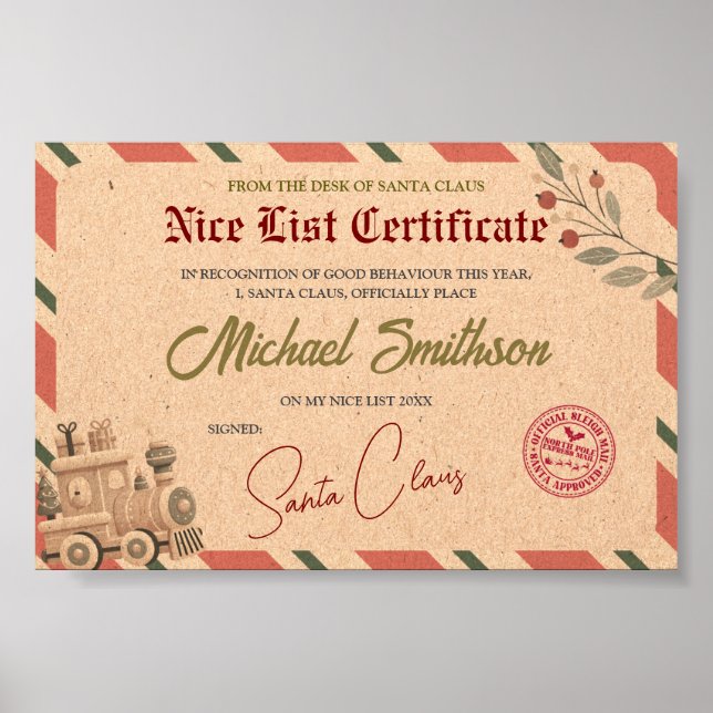 Santa Nice List Certificate Poster (Framsidan)