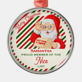 Santa Nice List Proud Member Medal Christmas Julgransprydnad Metall