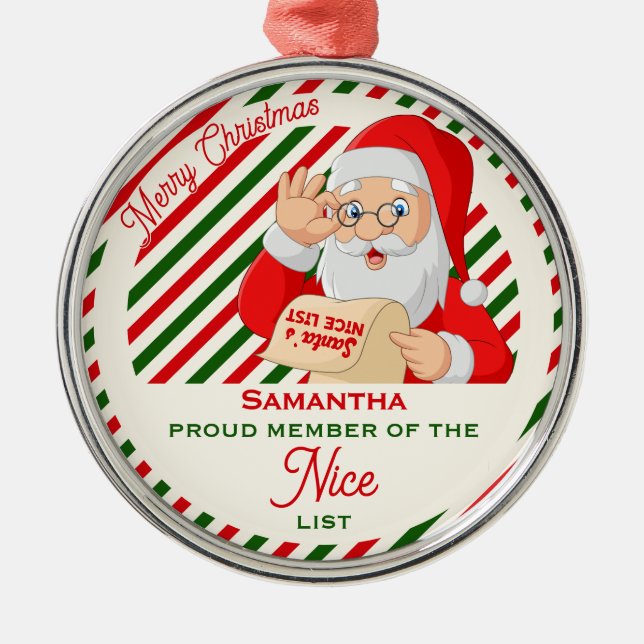 Santa Nice List Proud Member Medal Christmas Julgransprydnad Metall (Framsidan)