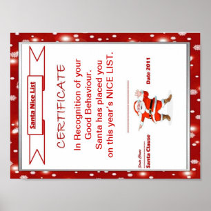 Santa Nice listar certifikat Poster