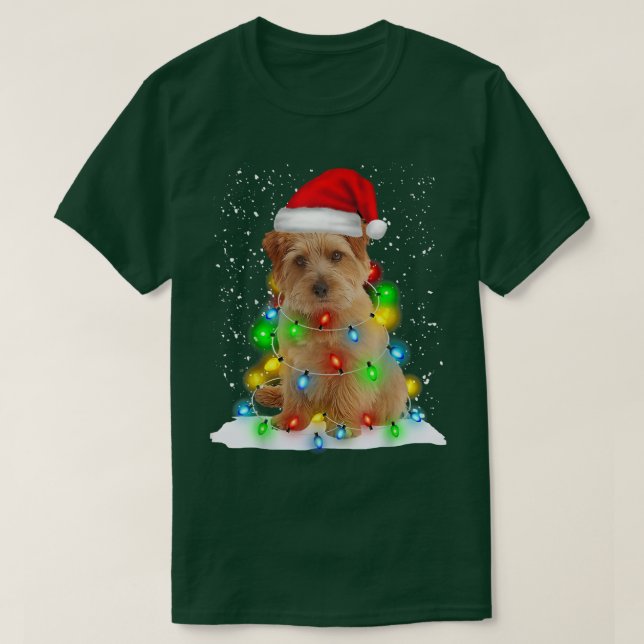 Santa Norfolk Terrier Christmas Light Pajama Dog X T Shirt (Design framsida)