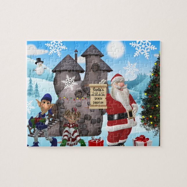 Santa North Pole Personlig w/Child's Namn Pussel (Horisontell)