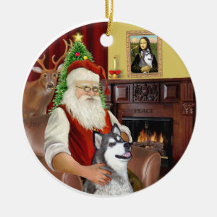 Santa och Alaska Malamute Julgransprydnad Keramik
