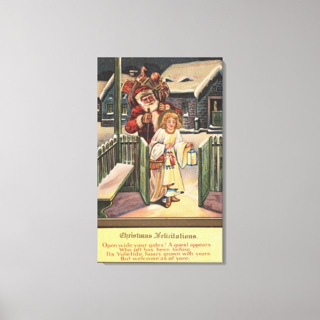 Santa och Angel med Lantern Canvastryck (Framsida)