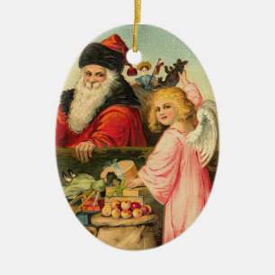 Santa och ängeljulprydnad julgransprydnad keramik