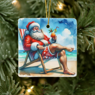 Santa och Bloody Marry Funny Snowbird-jul Julgransprydnad Keramik