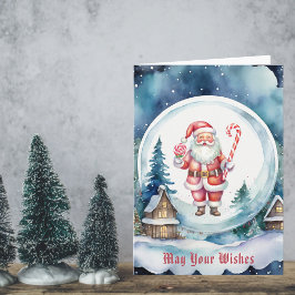 Santa och Candy cane SnowGlobe - Önskemål Kom True Kort