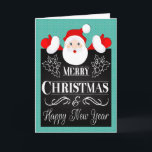 Santa och Chalkboard med Holly till jul Helgkort<br><div class="desc">tecknad Jultomten med Chalkboard som har God jul och Gott nytt år med holly. Verkligen design för julsäsongen. Design © 2015 Julia Bryant.</div>
