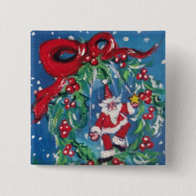 SANTA OCH CHRISTMAS KVÄLL KRONA MED RED RIBBON KNAPP (Framsida)
