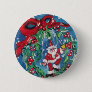 SANTA OCH CHRISTMAS KVÄLL KRONA MED RED RIBBON KNAPP
