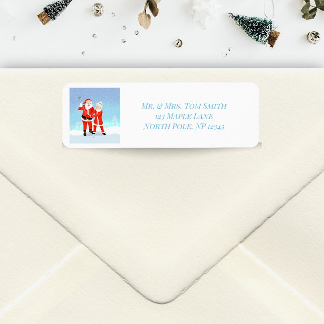 Santa och Claus Golf Swing Returadress Etikett (A cute addition to your holiday envelopes! )