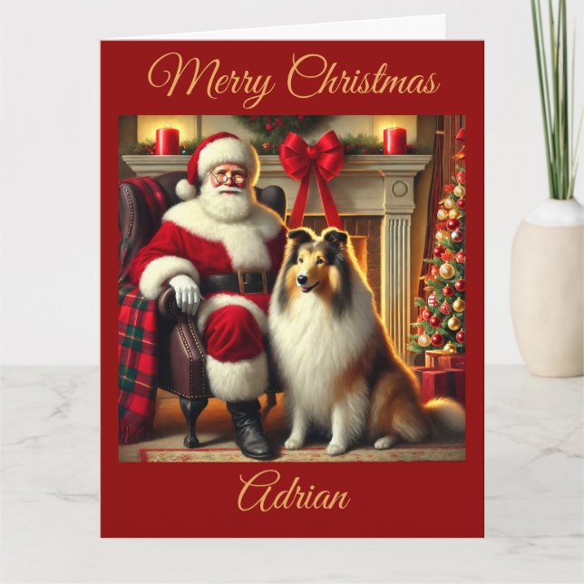 Santa och Collie i jultomten Kort (Framsida)
