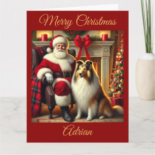 Santa och Collie i jultomten Kort